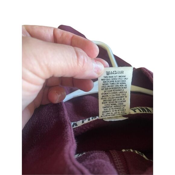 PINK Victoria’s Secret Womens Maroon Quarter Zip Pullover Sweatshirt Size Large - Picture 8 of 11
